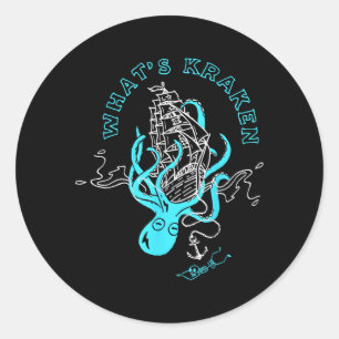 Adesivo Redondo O que é Kraken Polvo Engraçado Monstro Marinho Grá