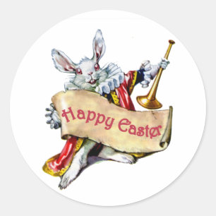 Adesivo Redondo O Rabbit Branco de Alice deseja um Felz pascoa