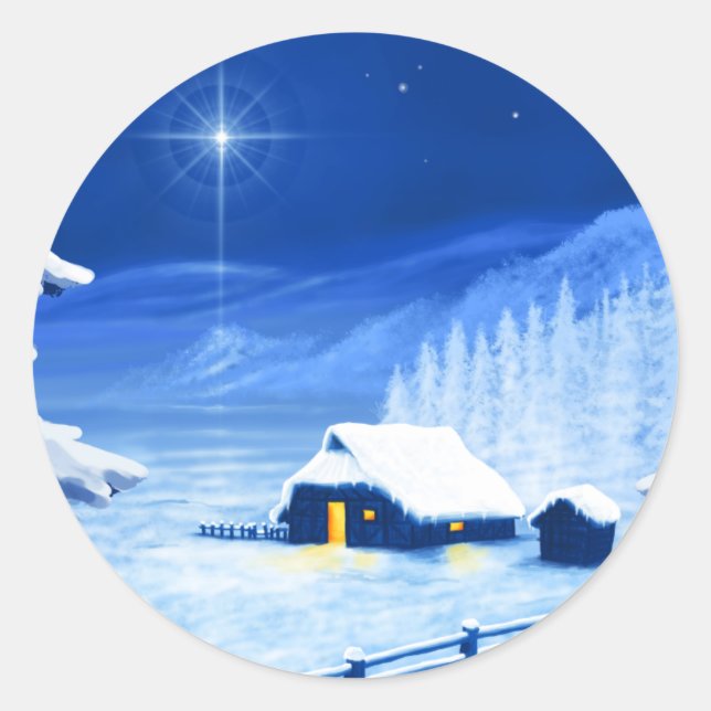 Adesivo Redondo O refúgio sob a estrela do Natal (Frente)