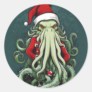 Adesivo Redondo O reinado de Yuletide de Cthulhu: Um Natal terríve