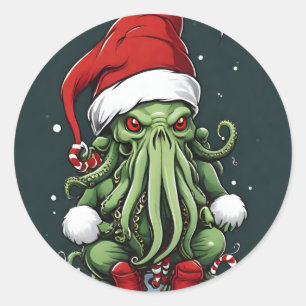 Adesivo Redondo O reinado de Yuletide de Cthulhu: Um Natal terríve