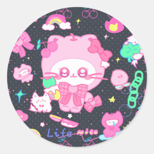 Adesivo Redondo O reino Berry do Mico: Playful Pink Cat IP com lim