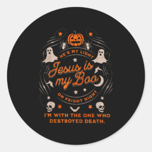 Adesivo Redondo O Retro Jesus É O Meu Boo Christian Halloween Fáci