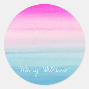 Adesivo Redondo O rosa de Ombre da aguarela e o azul   adicionam