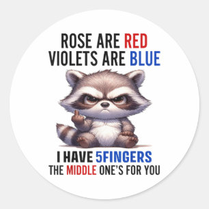 Adesivo Redondo O Rosa De Raccoon São Violetas Vermelhas São Azuis
