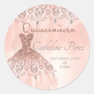 Adesivo Redondo o rosa do quinceanera cora 15o favor do