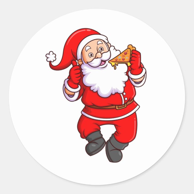 Adesivo Redondo o santa claus está comendo pizza muito deliciosa e (Frente)