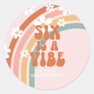 Adesivo Redondo O Seis é um aniversário de 6 do arco-íris da Vibe