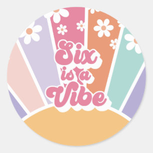 Adesivo Redondo O Seis é uma Vibe Retro Sunshine Rainbow Daisy