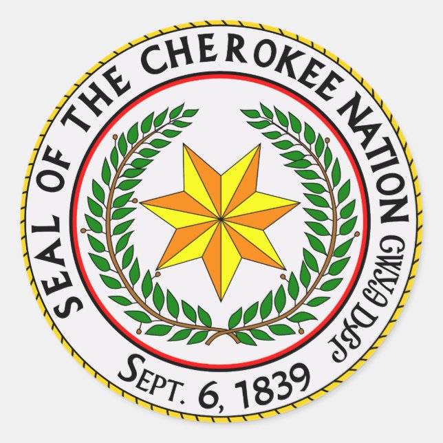 Adesivo Redondo O Selo Excelente Da Nação Cherokee Oklahoma (Frente)