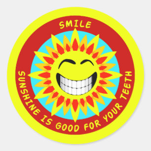 Adesivo Redondo O sorriso, luz do sol é bom para seus dentes