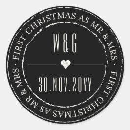 Adesivo Redondo O Sr. & Sra. Primeiro Natal Vintage marcou o círcu