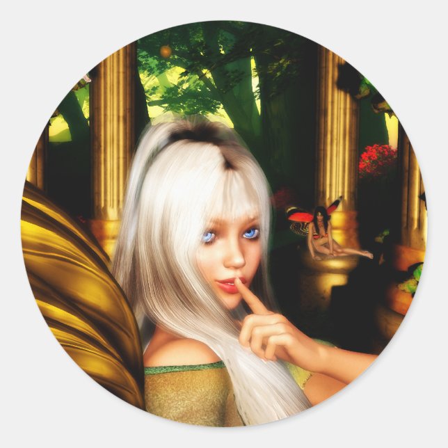 Adesivo Redondo O templo das fadas secretas na floresta (Frente)