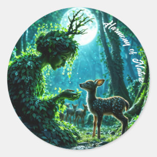 Adesivo Redondo O toque gentil da mãe natureza em um cervo manchad