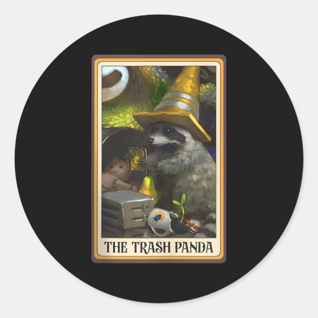 Adesivo Redondo O Trash Panda Tarot Card Raccoon Trash Ea (Frente)