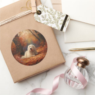 Adesivo Redondo O velho pastor de inglês no outono deixa cair insp