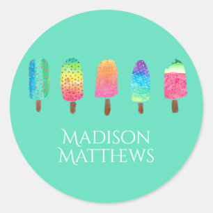 Adesivo Redondo O verde legal da hortelã dos Popsicles adiciona