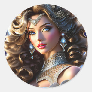 Adesivo Redondo O vestido da mulher é lindo e impressionante. O