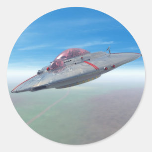 Adesivo Redondo O Vinheta De Saucer Voador