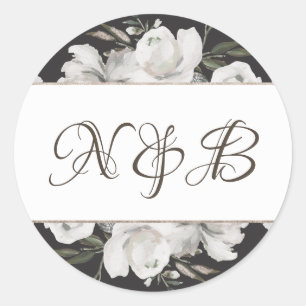 Adesivo Redondo O vintage ama o casamento floral branco do