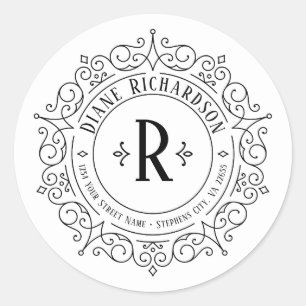 Adesivo Redondo O vintage ornamentado roda endereço do remetente