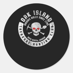 Adesivo Redondo Oak Island Treasure Hunting Club Vintage Skull E