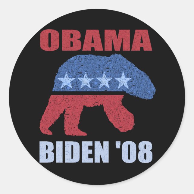 Adesivo Redondo Obama Biden '08 Polar Bear Bumper Sticker Democrat (Frente)