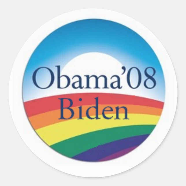 Adesivo Redondo Obama Biden RAINBOW Stickers (Frente)