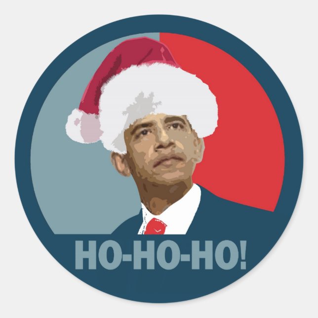 Adesivo Redondo Obama Christmas Ho Ho Ho (Frente)
