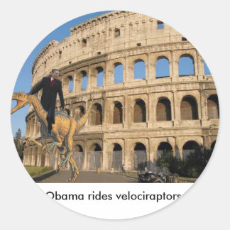 Adesivo Redondo Obama dirige velociraptors.