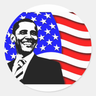 Adesivo Redondo Obama E Bandeira