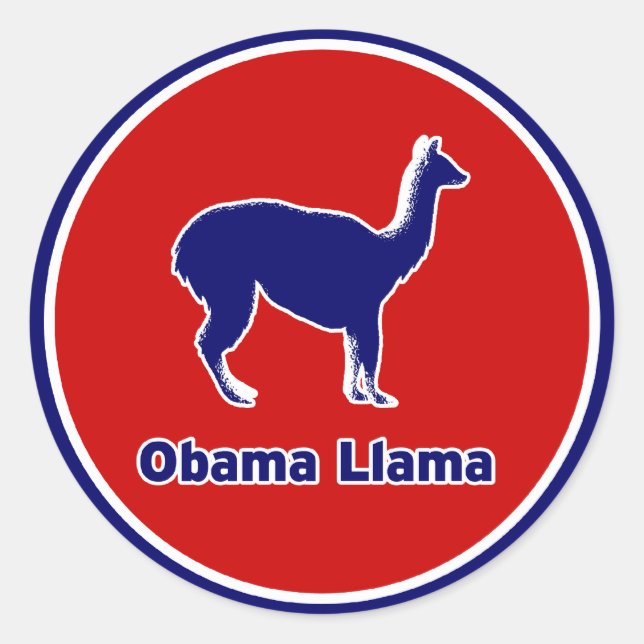 Adesivo Redondo Obama Llama Blue Outline Sticker (Frente)