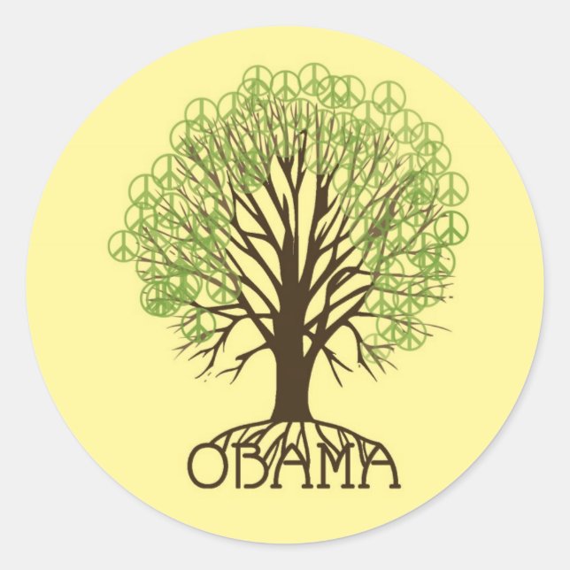 Adesivo Redondo Obama Peace Tree Sticker (Frente)