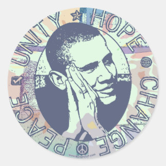 Adesivo Redondo Obama Unity, Hope, Change and Peace 2012