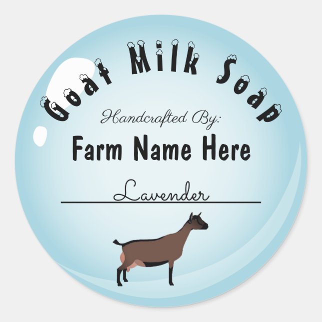 Adesivo Redondo Oberhasli Goat Milk Soap Blue Bubble Personalizado (Frente)