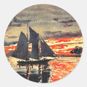 Adesivo Redondo Obra de arte de Winslow Homer, Fogos do Pôr do Sol
