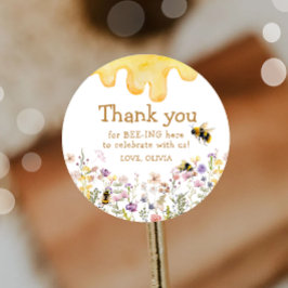Adesivo Redondo Obrigada Abelha Um Lindo Aniversário de Bebê Menin