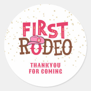 Adesivo Redondo Obrigada Caubói Selvagem Rosa 1º Aniversário