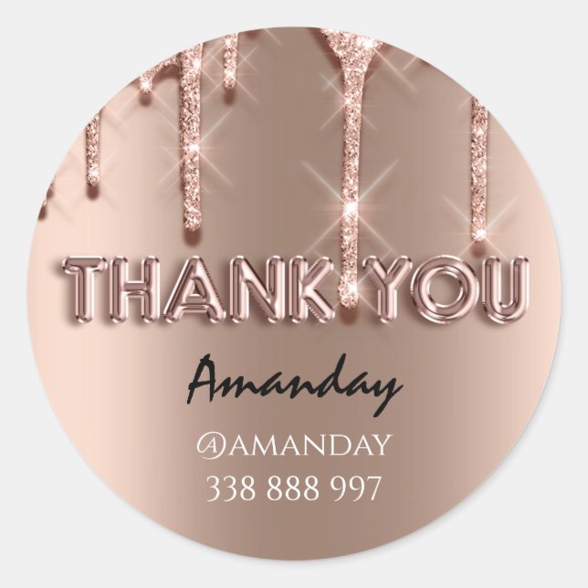 Adesivo Redondo obrigada Nome Drips Rosa Instagra rose (Frente)