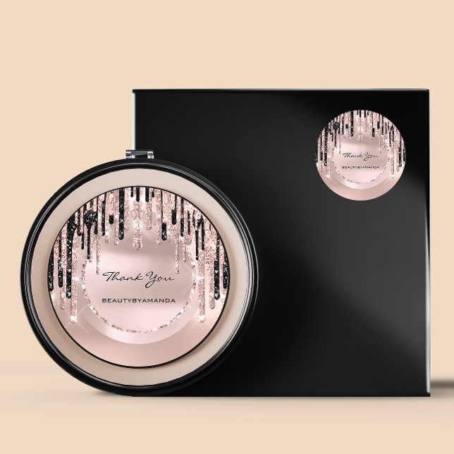 Adesivo Redondo Obrigada Nome Maquiadora Drips Rosa Brilhante (Criador carregado)