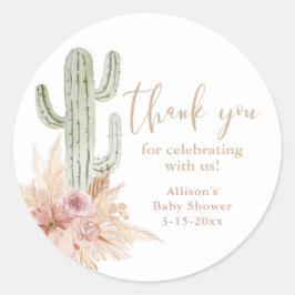 Adesivo Redondo Obrigada pelo chá de bebê da menina boho floral ro