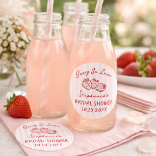 Adesivo Redondo Obrigada pelo Chá de Bebê Pink Red Berry In Love