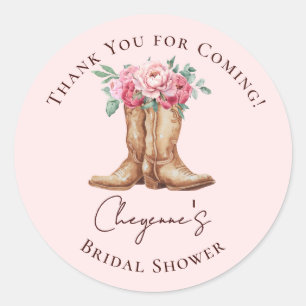 Adesivo Redondo Obrigada pelo Chá de Noiva Cowgirl Boho com Flores