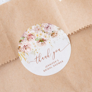 Adesivo Redondo Obrigada pelo chá de noiva floral de jardim boho