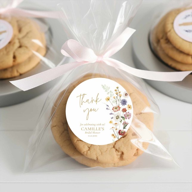 Adesivo Redondo Obrigada pelo Jardim de Flores Silvestres (Garden Summer Bridal Shower Thank you sticker)