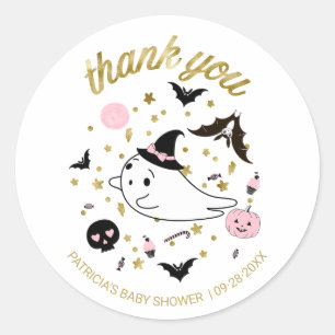 Adesivo Redondo Obrigada Pequena Boo Menina de Halloween Baby Show