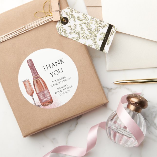 Adesivo Redondo Obrigada Petals & Prosecco Chá de Noiva (Presentear)