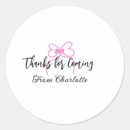 Adesivo Redondo obrigada por vir adicionar nome mensagem arco rosa