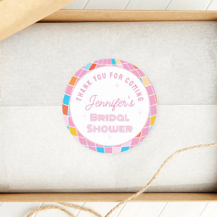 Adesivo Redondo Obrigada por vir ao Chá de Noiva Pink Disco dos An