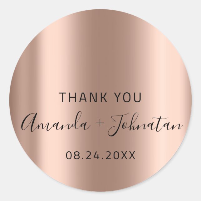 Adesivo Redondo Obrigada Skinny Gold Nome Data Preto Branco Blush  (Frente)